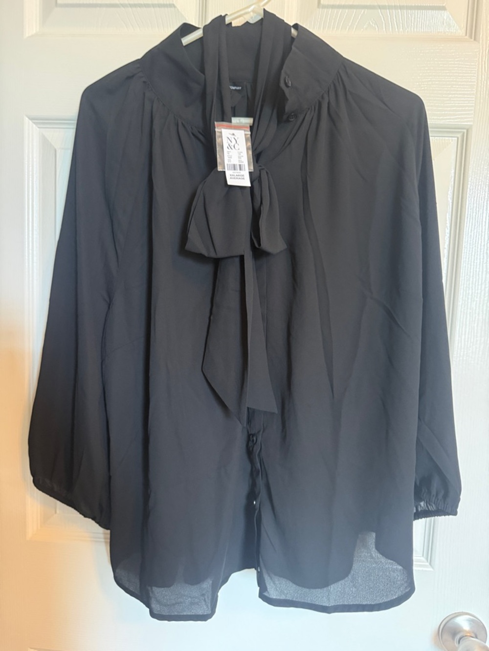 New York & Company Black Tie-Neck Blouse - Women's Black Blouse